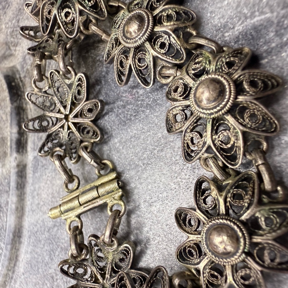 Antique Floral Sterling Silver Bracelet RARE
